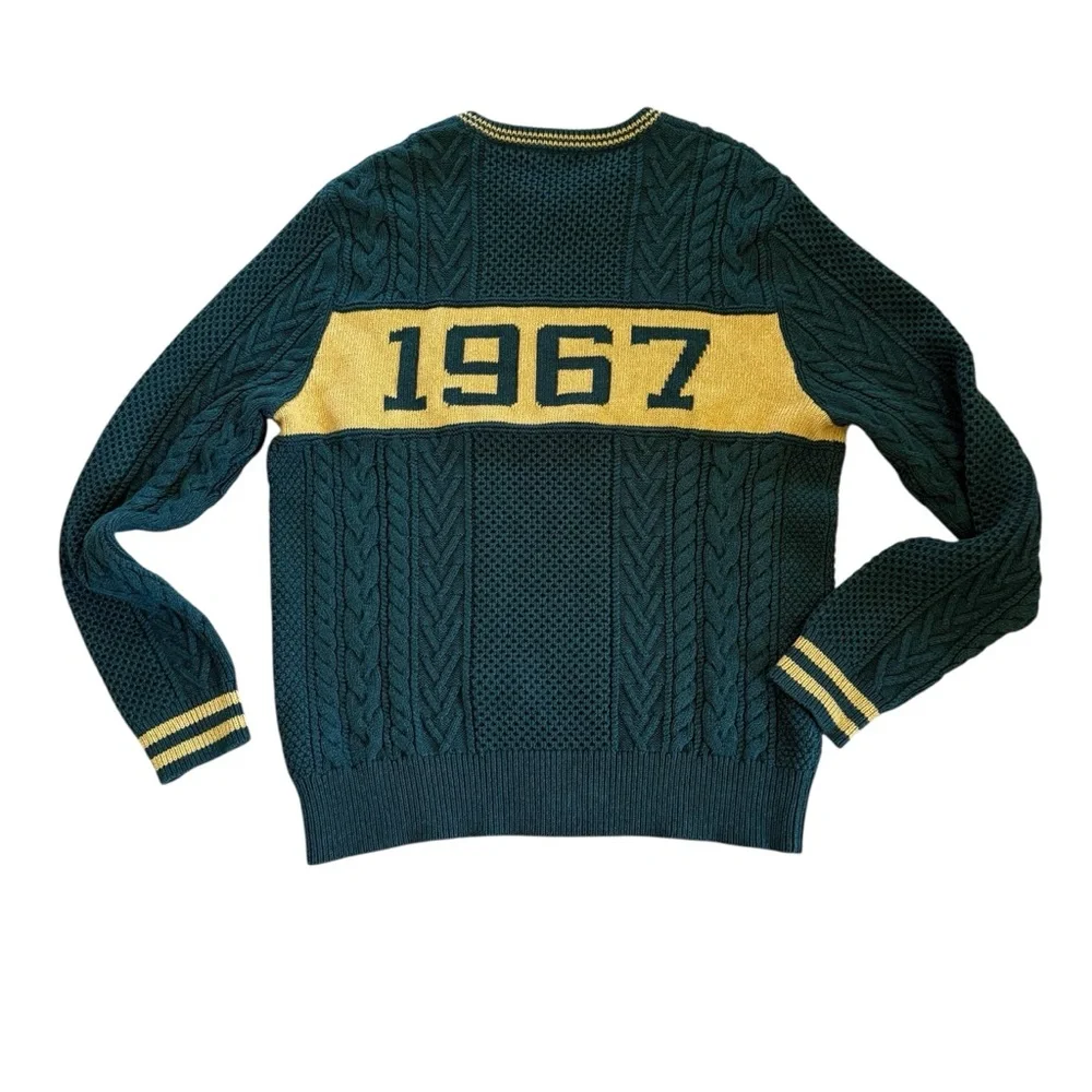 Polo Ralph Lauren Logo Aran Jumper Cotton Striped Sweater Men’s XL Quiet Luxury